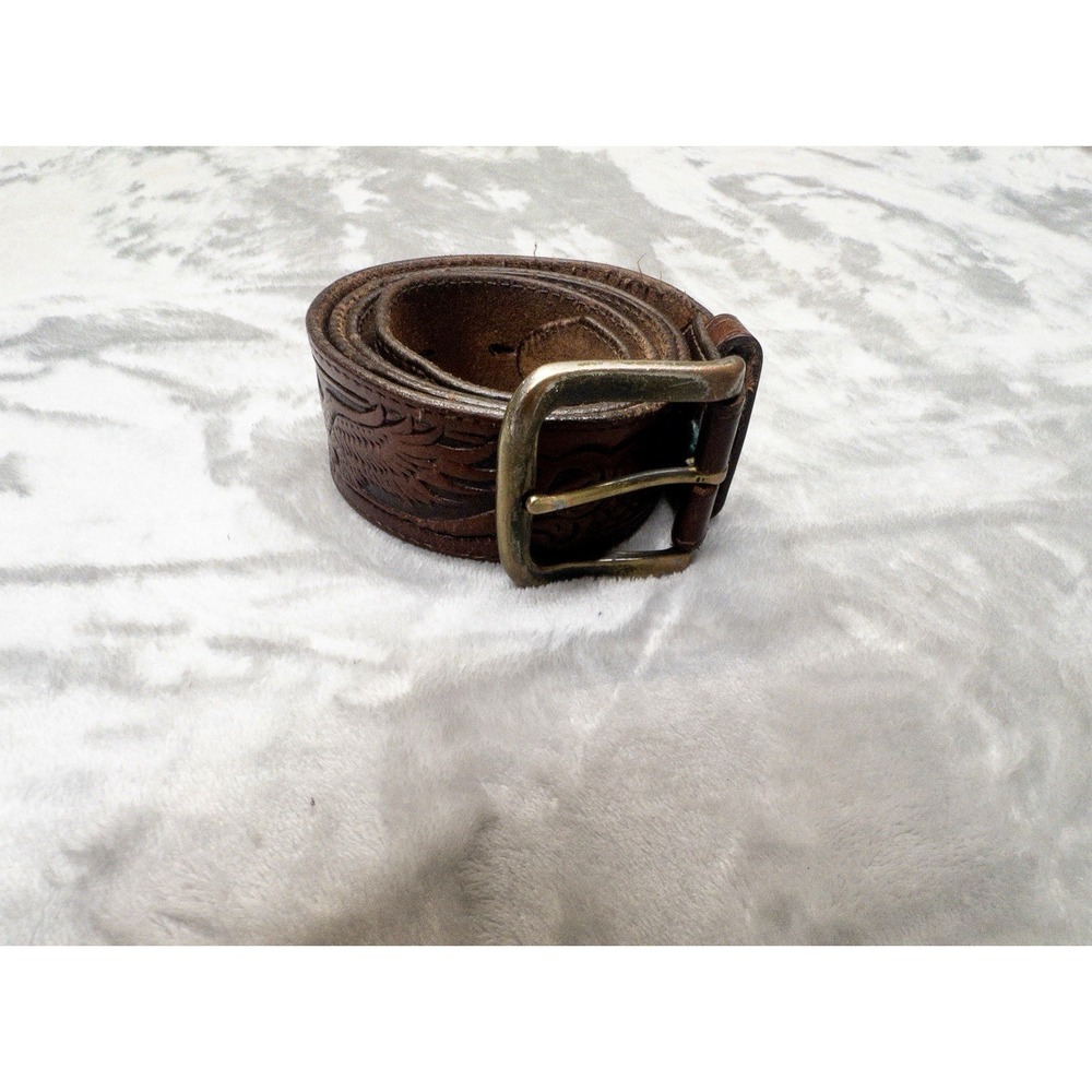 Hand Tooled Brown Leather Western Belt Mens 36
